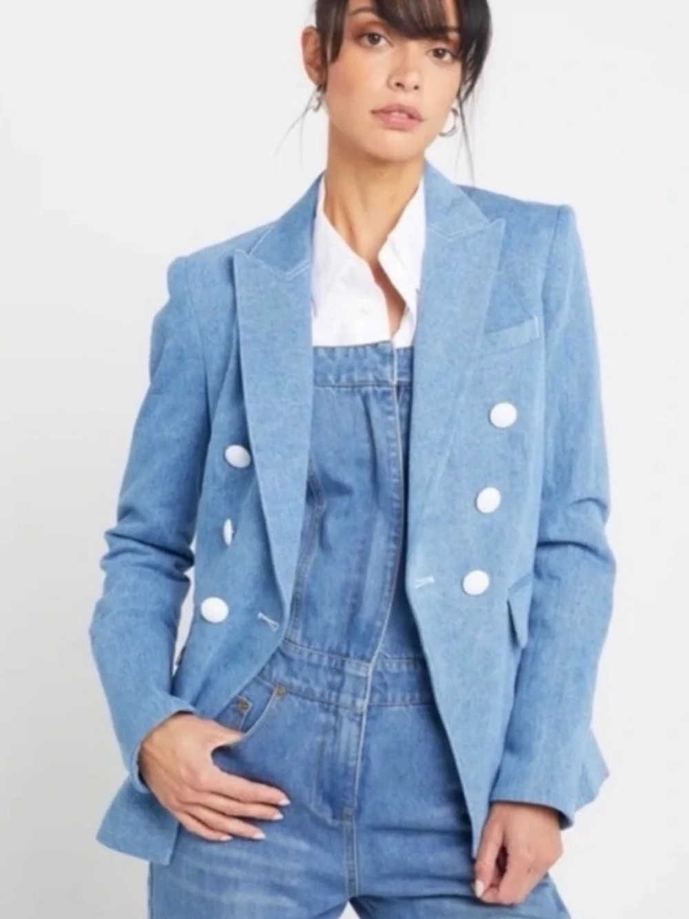 Kourt light denim leopard print lined blazer